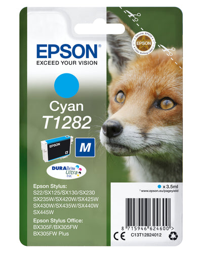 Epson Fox Singlepack Cyan T1282 DURABrite Ultra Ink Epson Fox Singlepack Cyan T1282 DURABrite Ultra Ink